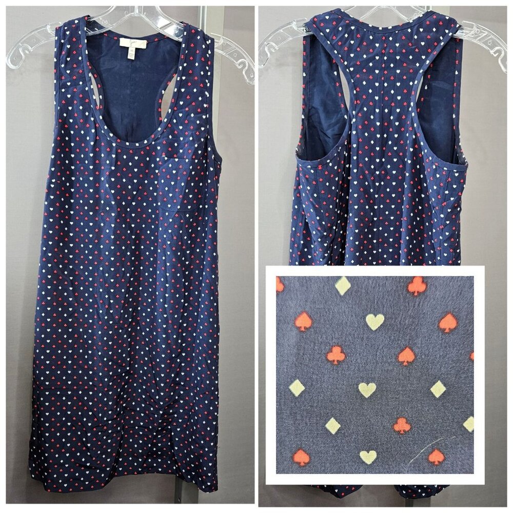 Joie Sleeveless Tank Dress XS Navy Blue Red White Card Suit Casino Print